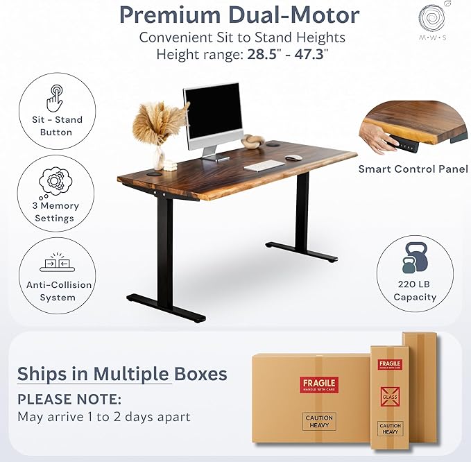Standing Desk with Drawer – Walnut Solid Wood Desk, Natural Live Edge, — view 5