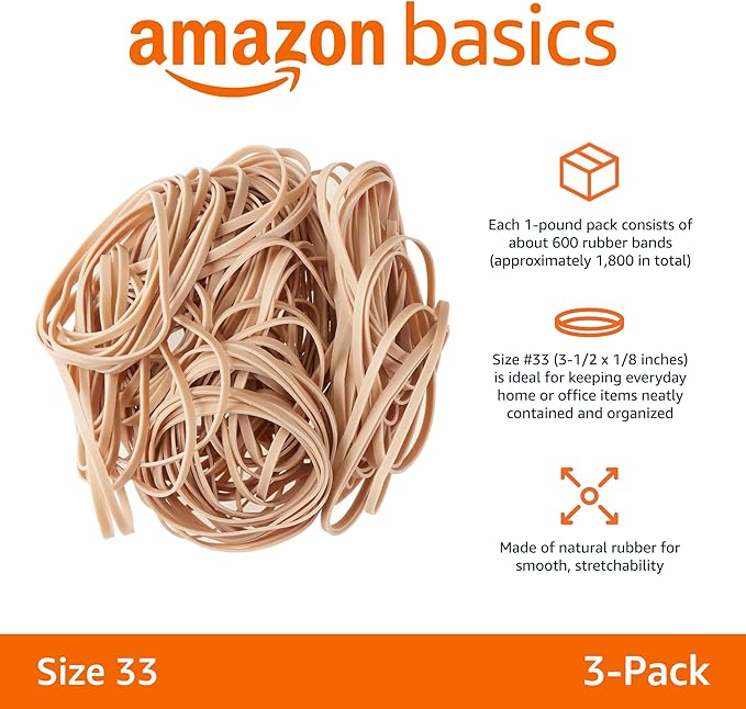 Amazon Basics Rubber Bands, Size 33, 600 Bands/1 lb Pack — view 2