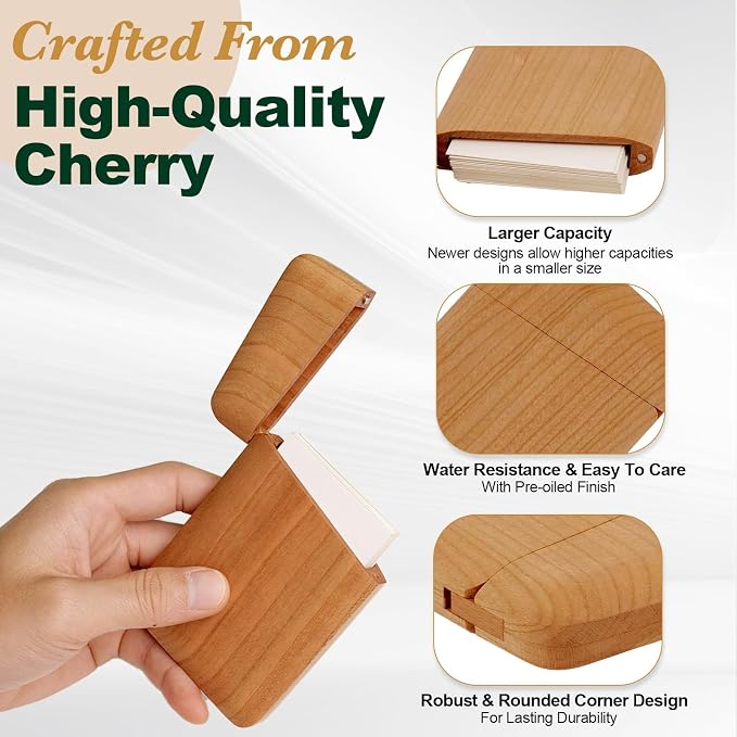 Yookin Wood Business Card Holder Wooden Magnetic Business Card Case Portable — view 3
