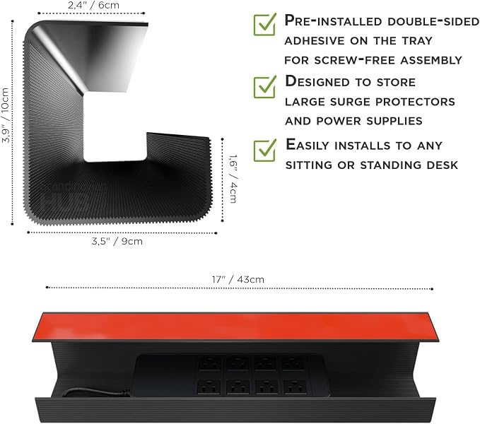 No-Screw Under Desk Cable Management Tray — view 6
