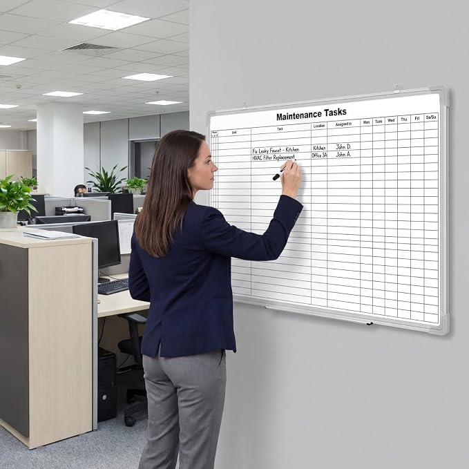 Lined Whiteboard Blank Grid Aluminum Frame Dry Erase Board Reusable Wall — view 4