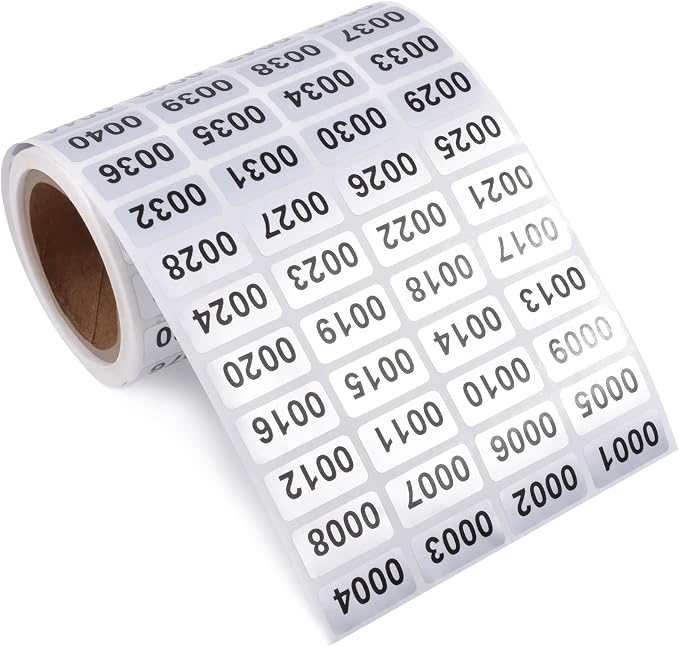 1-2000 Consecutive Number Inventory Stickers Self Adhesive Waterproof Labels
