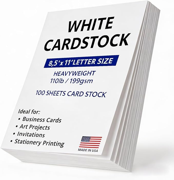 Veritas White Cardstock 8.5 x 11”, 110LB/199GSM Heavyweight Card Stock