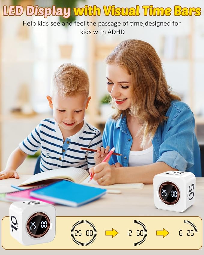 Digital Pomodoro Timer Cube 5/10/25/50min, Visual Productivity Flip Timer — view 5