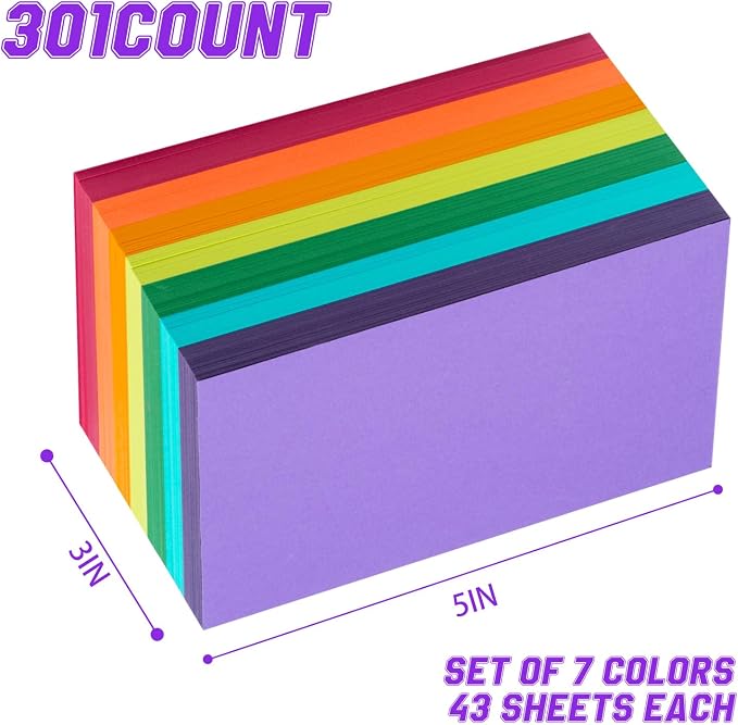 Index Cards 301-Count 3x5 Inch, 178GSM Heavyweight Set of 7 Colors Paper — view 2