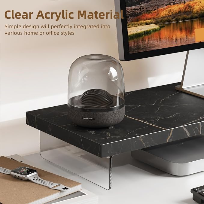 SSWOOD Monitor Stand Riser, Wood & Acrylic Computer Monitor Stand Desk Desktop — view 3
