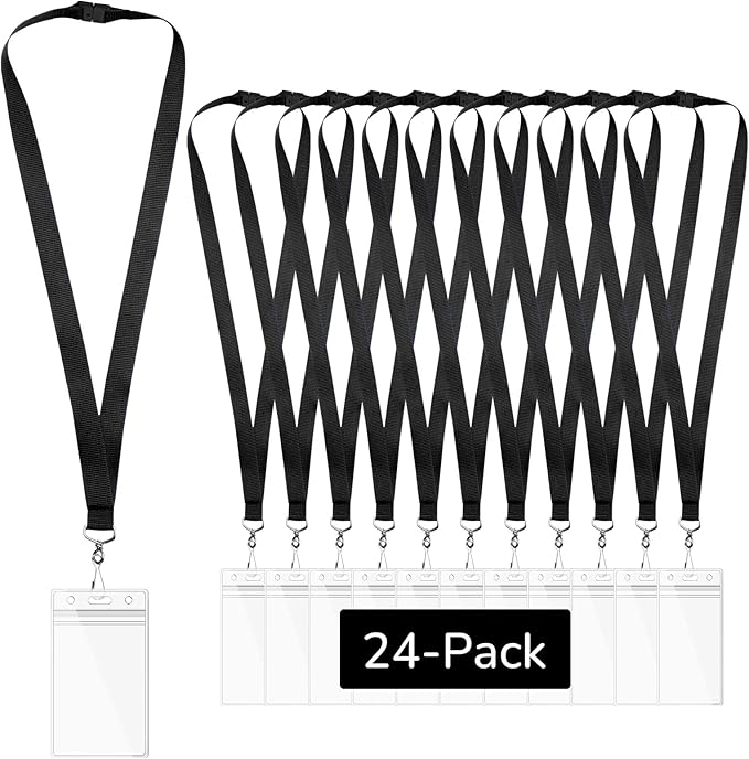 24-Pack Black Breakaway Lanyards