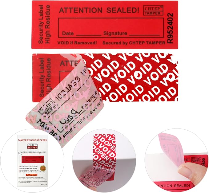 ChtepTamper 100 Pieces Total Transfer Tamper-Evident Stickers Security Labels