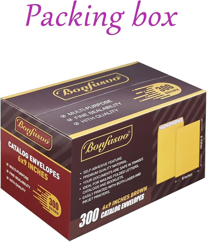 Bonfasvo 300 Pack 6x9 Brown Catalog Envelopes Peel & Seal Security Mailing — view 5