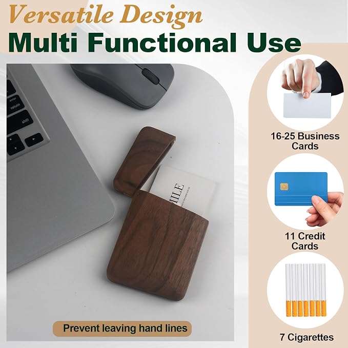 Yookin Wood Business Card Holder Wooden Magnetic Business Card Case Portable — view 4