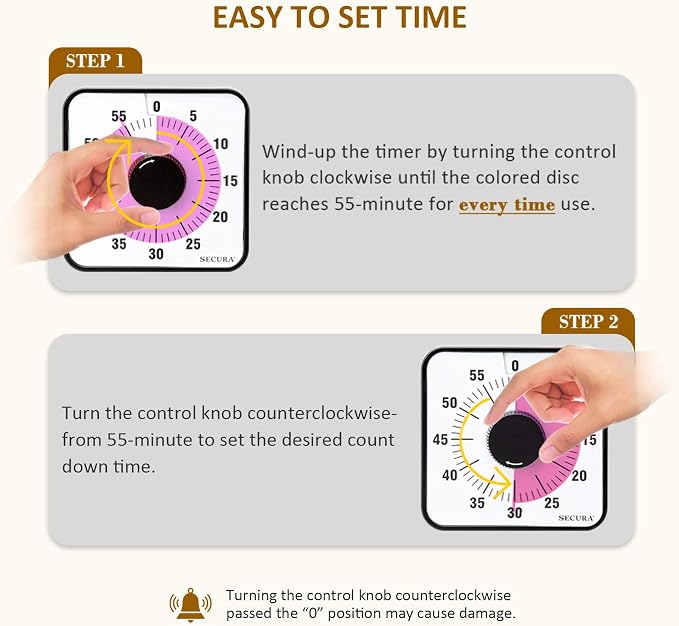 Secura 60-Minute Visual Countdown Timer, 7.5-Inch Oversize Classroom Visual — view 2