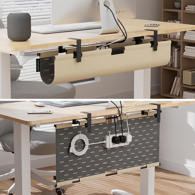 2-in-1 Under Desk Cable Management Tray & Privacy Panel, Dual-Sided Felt Cord — view 5