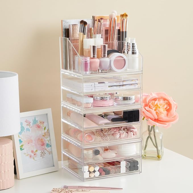 STORi Chloe Clear Plastic Stackable Desk Organizer, Rectangular 6-Compartment — view 2