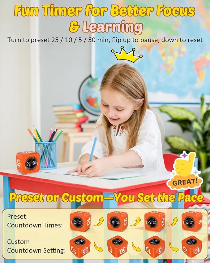 Digital Pomodoro Timer Cube 5/10/25/50min, Visual Productivity Flip Timer — view 2
