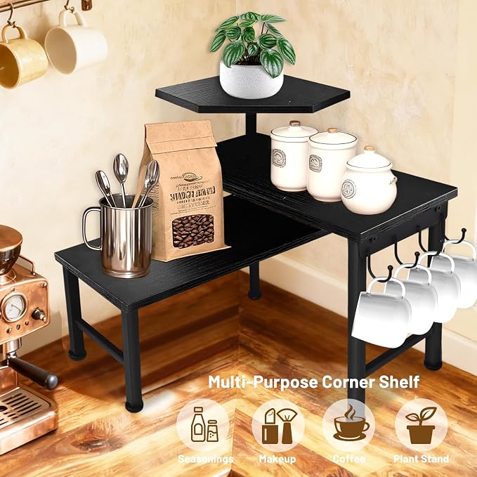 Uniqcovosa Bathroom Counter Organizer, 3 Tier Moveable Black Corner Shelf — view 2