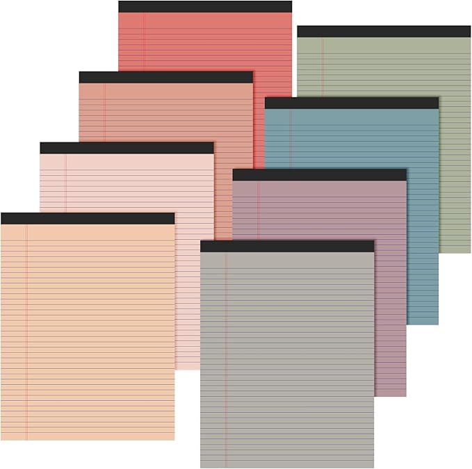 Fuutreo 8 Pcs 8.5'' x 11'' Colored Legal Pad Writing Pads Narrow Ruled 50