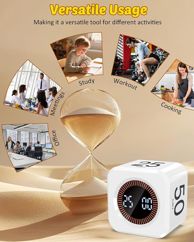 Digital Pomodoro Timer Cube 5/10/25/50min, Visual Productivity Flip Timer — view 8