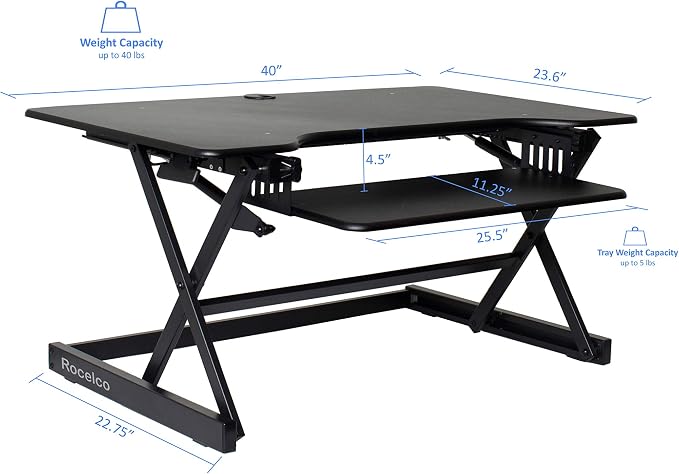 Rocelco 40" Large Height Adjustable Standing Desk Converter — view 3