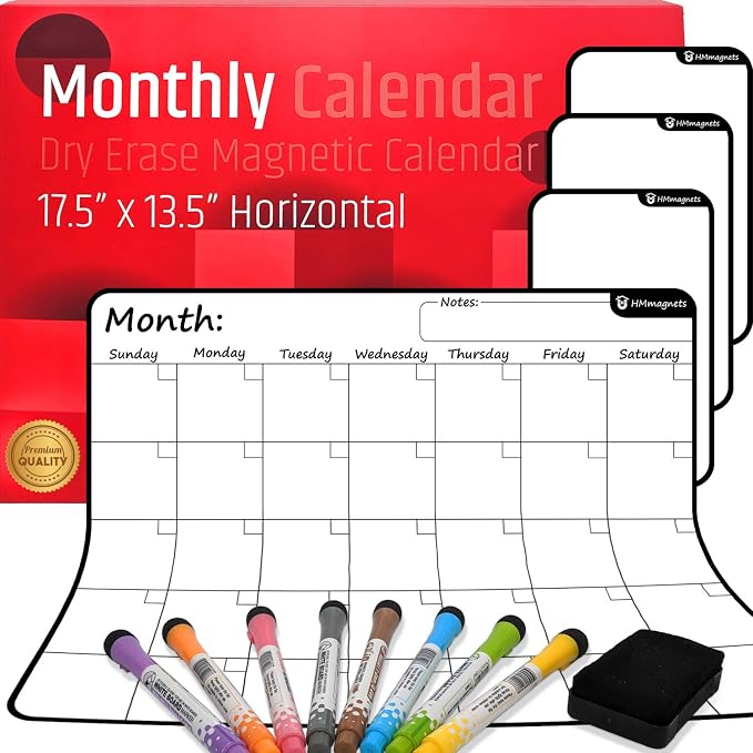 Large Dry-Erase Magnetic Monthly Calendar + Free Bonus: 3 Grocery/to-Do List — view 9