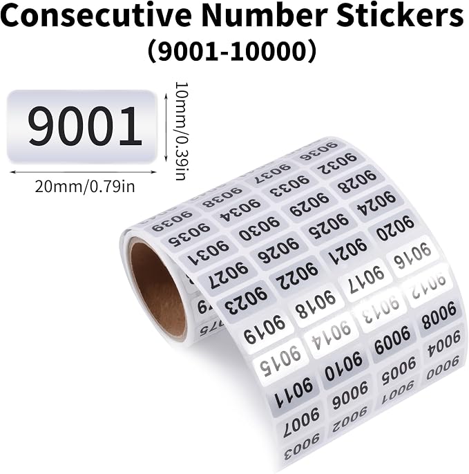 9001-10000 Consecutive Number Inventory Stickers Self Adhesive Waterproof — view 2