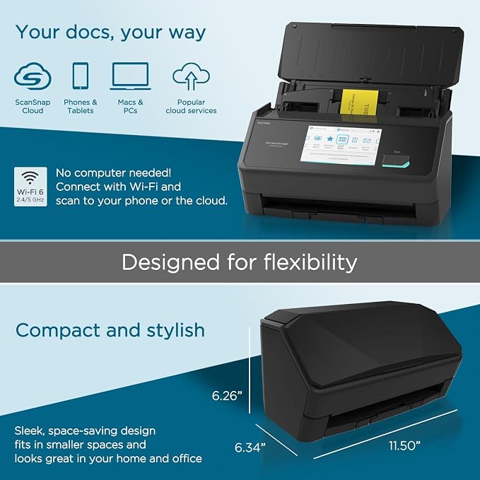 ScanSnap iX2500 Premium Wireless or USB High-Speed Cloud Enabled Document — view 3