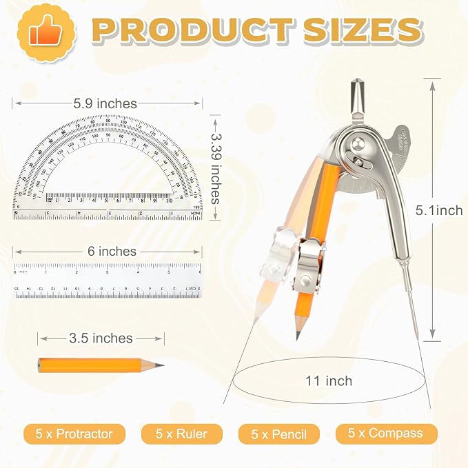 20 Pieces Geometry Math Set Compass — view 2