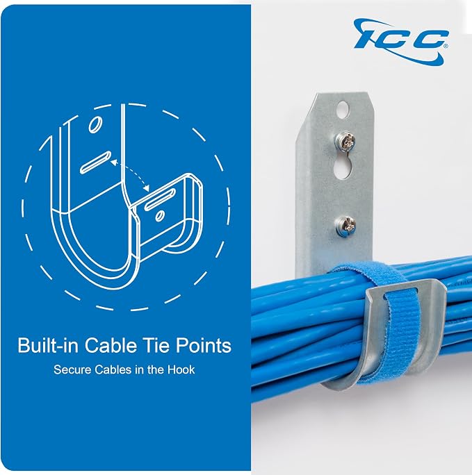ICC 2-Inch Wall Mount J-Hook – 25-Pack, Cable Support Hooks — view 5