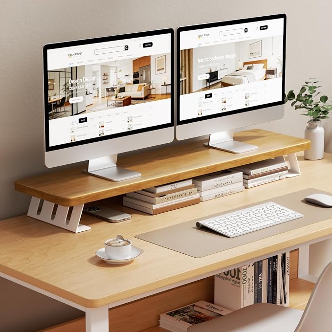 NestNeat Dual Monitor Stand Riser, 39 Inch Large Wood Monitor Stands — view 7