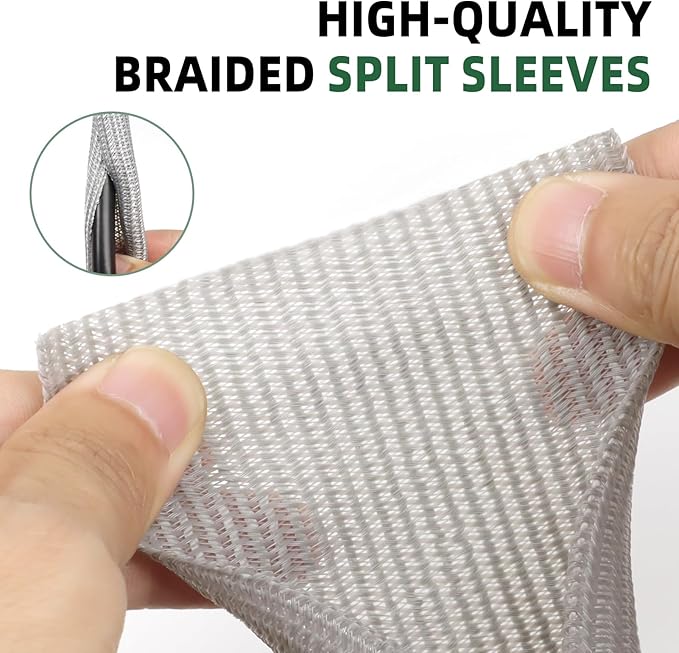 Split Wire Loom Tubing, Cable Protector Sleeve, Braided Cable Management — view 3