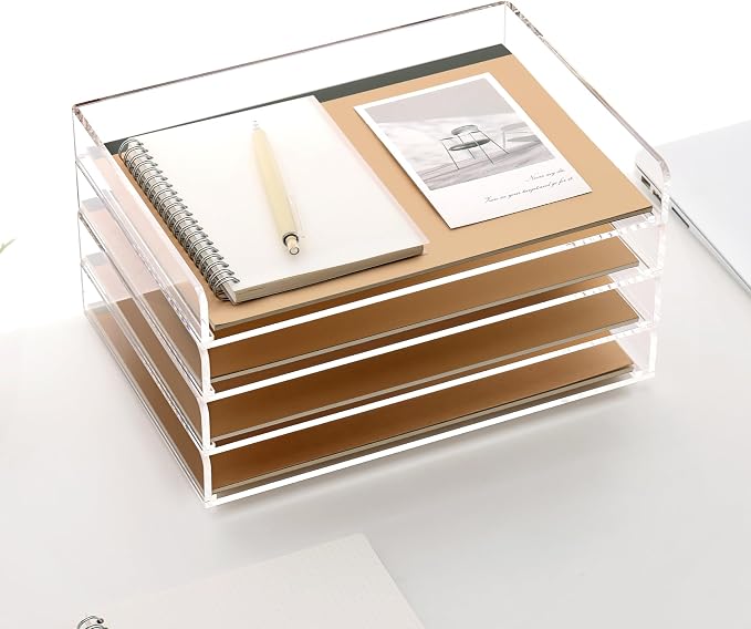 SANRUI 4 Tier Clear Desk Paper Letter Organizer Trays, A4 Stackable File — view 9