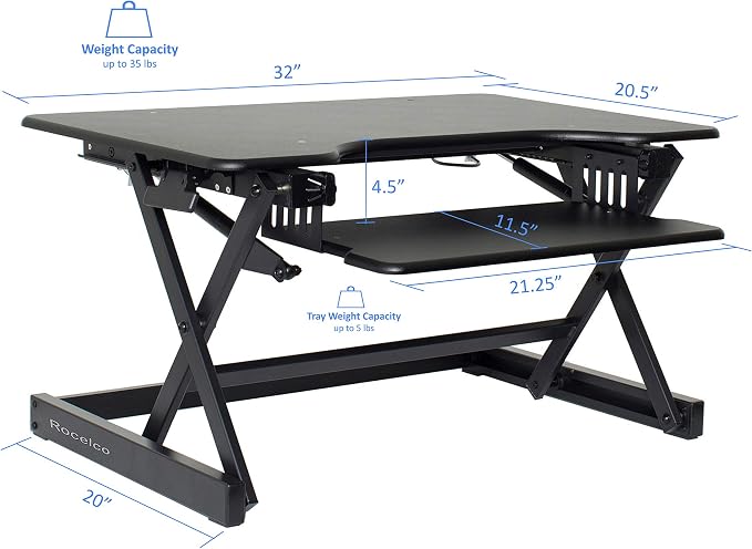 Rocelco 32" Height Adjustable Standing Desk Converter BUNDLE — view 3