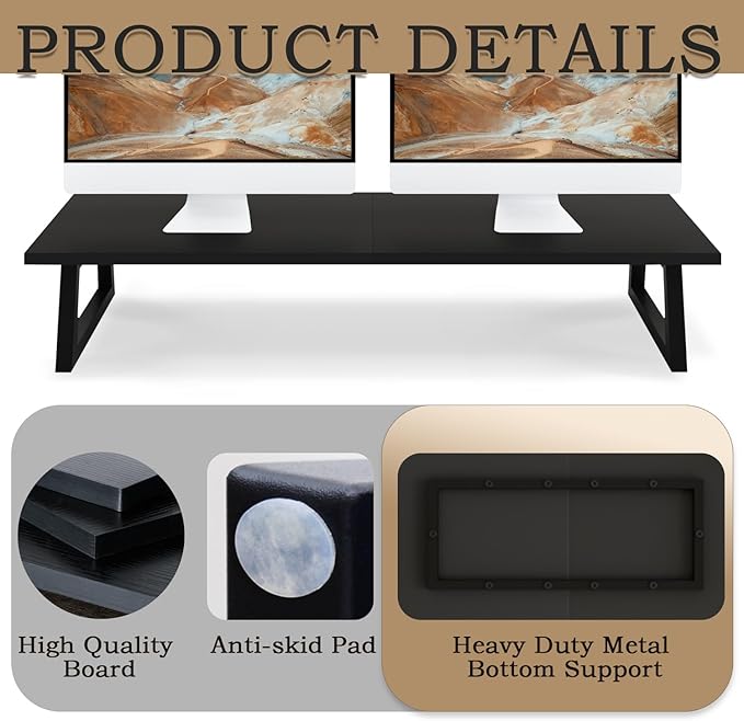 TEAMIX 31.5 inch Dual Monitor Riser, Long Black Monitor Stand Riser Wide TV — view 6