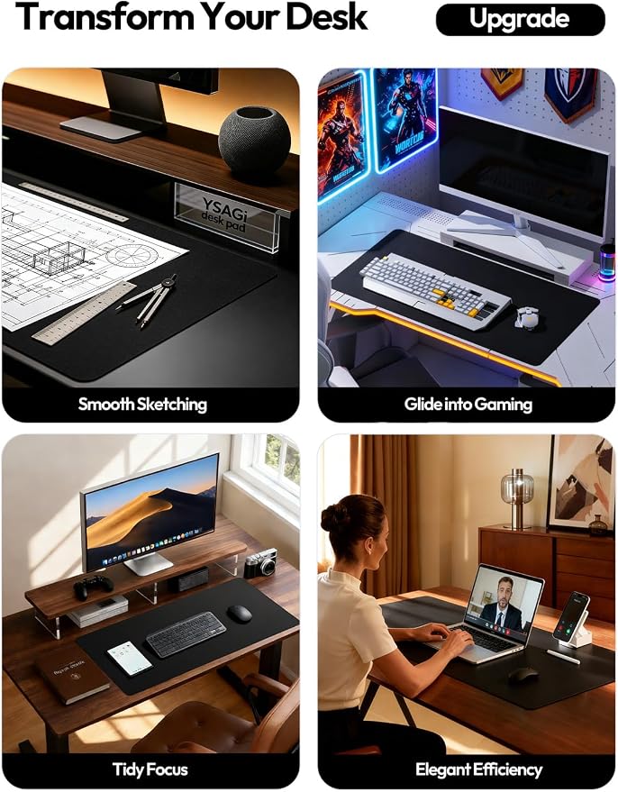 YSAGi Leather Desk Protector, Office Mat, Large Mouse Mat, Non-Slip PU Leather — view 2