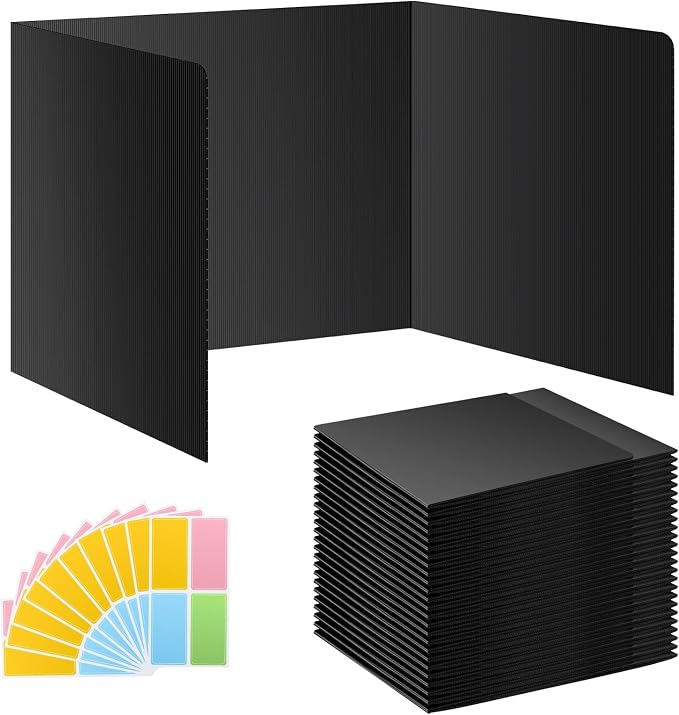 24 Pack Black Desk Dividers for Students, Privacy Shields Folder for Students
