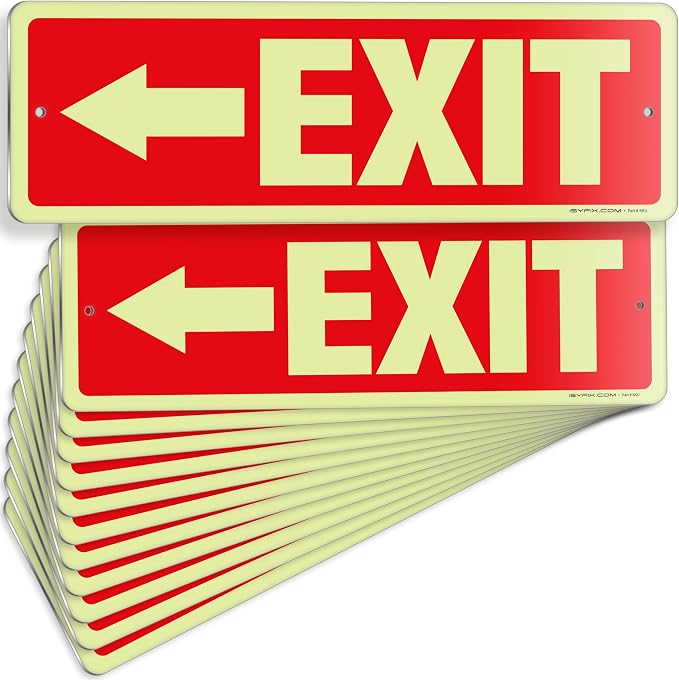 iSYFIX Exit Signs with Directional Left Arrow, Glow in the Dark,
