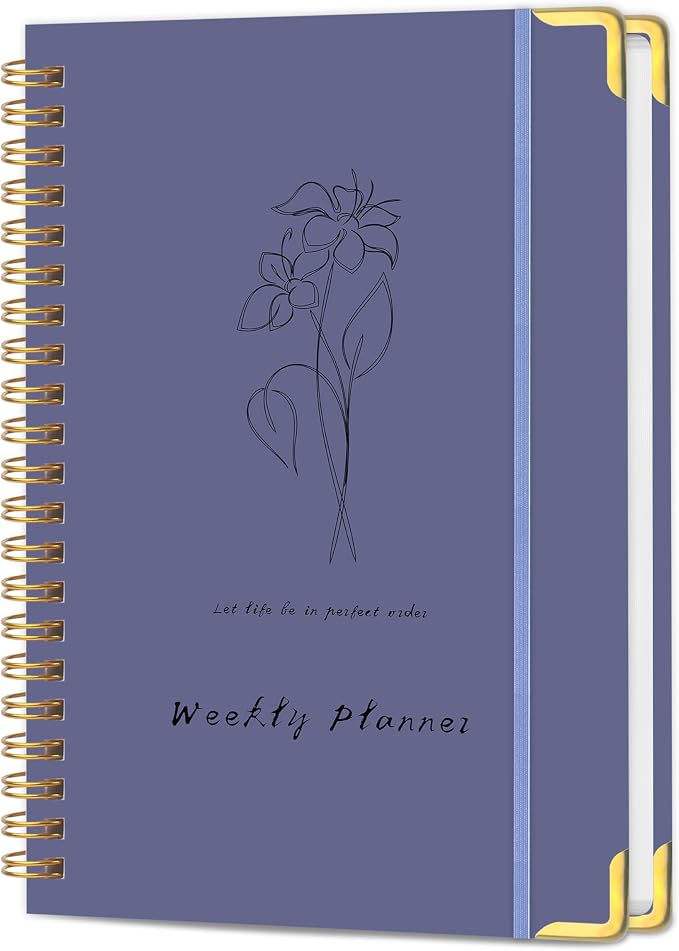Undated Weekly Planner with Metal Corner Hardcover Notebook, A5 Size Journal