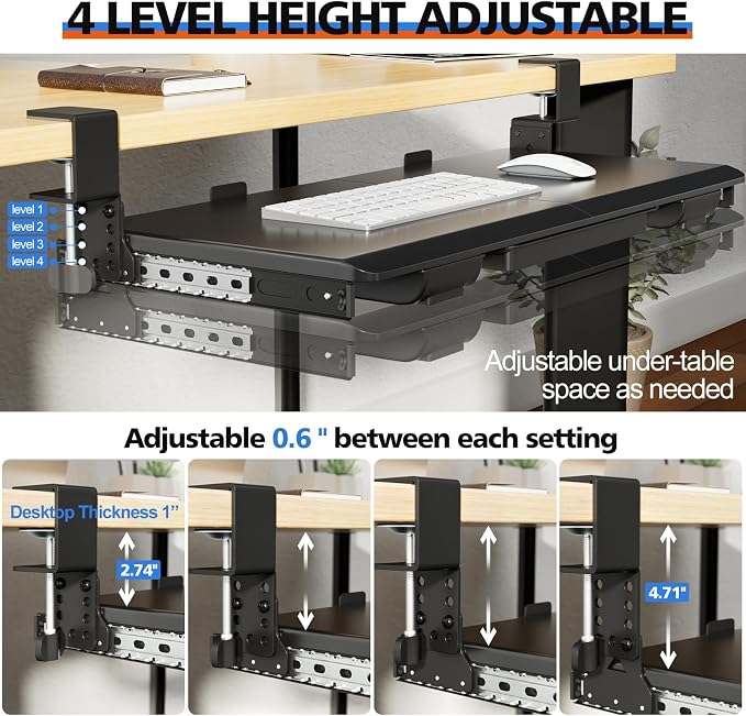 OUKMIC Large Height Adjustable Keyboard Tray — view 4