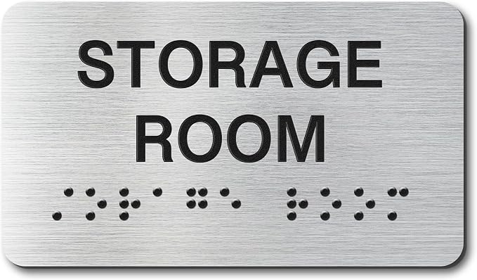 Storage Room Signs with Raised Text & Grade 2 Braille, Brushed Aluminum/Silver