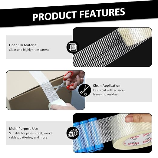 Ealyder Tape 2 Inch x 30 Yards Transparent Reinforced Fiberglass Tape – 5.5 Mil — view 7