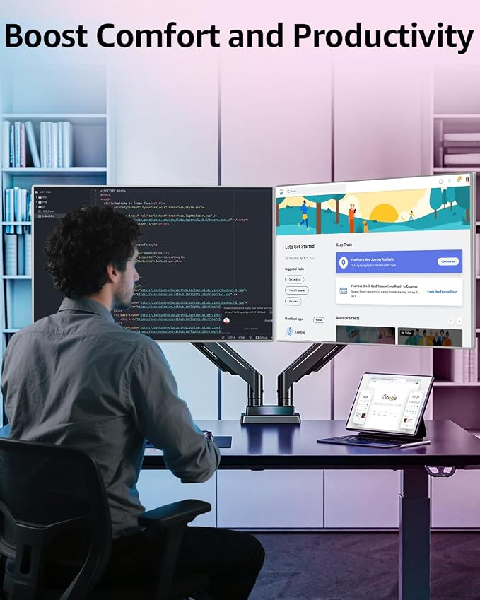 MOUNTUP Dual Monitor Stand for Max 43 inch Screens, Ultrawide Monitor Arm — view 9