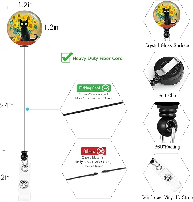 Black Cat Lanyards for ID Badges, Badge Holder — view 6