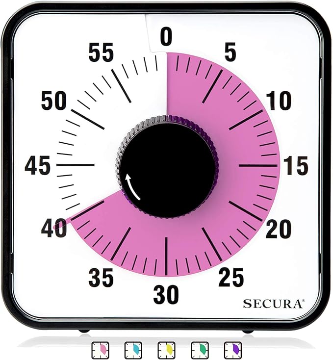 Secura 60-Minute Visual Countdown Timer, 7.5-Inch Oversize Classroom Visual