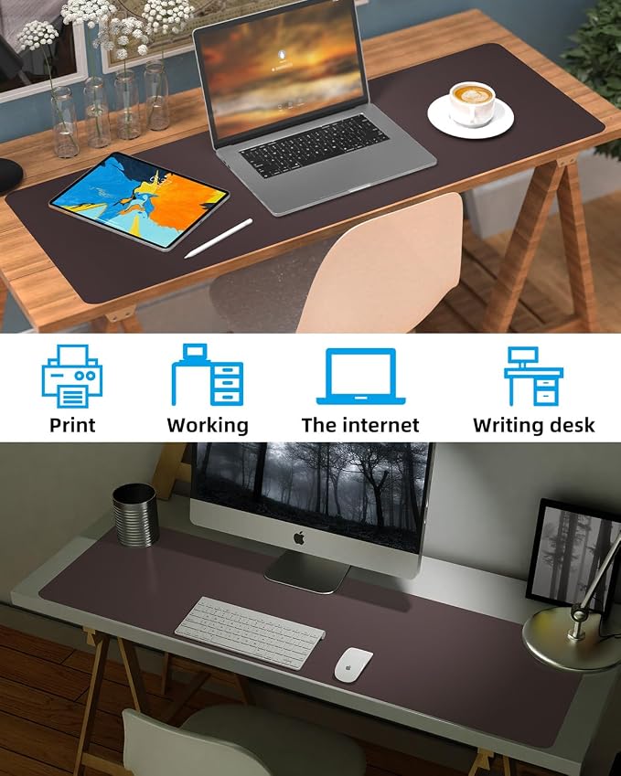 Leather Desk Pad Protector, Mouse Pad, Non-Slip PU Leather Desk Blotter — view 6