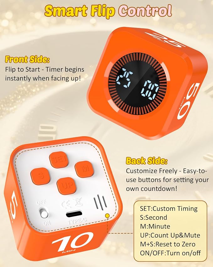 Digital Pomodoro Timer Cube 5/10/25/50min, Visual Productivity Flip Timer — view 4