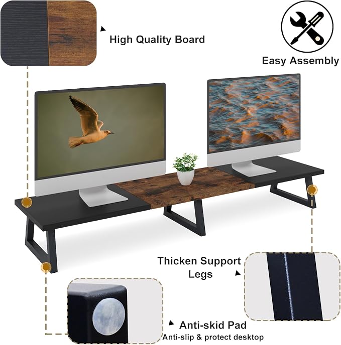 TEAMIX 42 inch Large Dual Monitor Riser, Extra Long Monitor Stand Riser — view 3