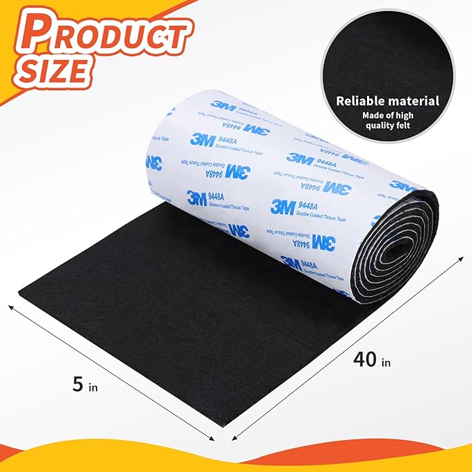 Felt Furniture Pads, Non Slip Self Adhesive Cuttable Felt Tape Black Heavy Duty — view 2