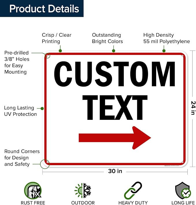 Custom Arrow, Custom Directional Sign, Right Arrow, 24x30 Inches, 55 mil thick — view 6