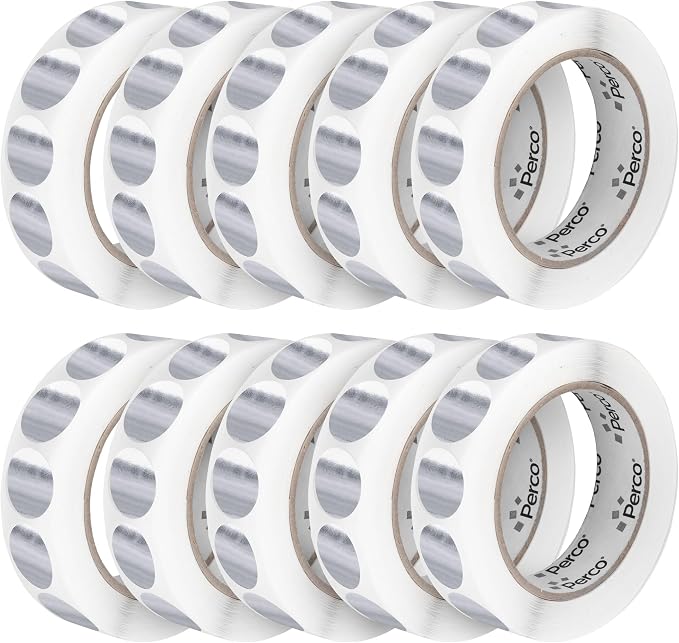 Perco Metallic Silver 1-Inch Perforated Circle Dot Sticker Labels — 10 Rolls