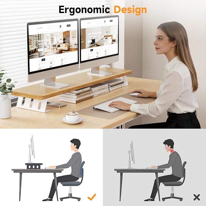 NestNeat Dual Monitor Stand Riser, 39 Inch Large Wood Monitor Stands — view 6