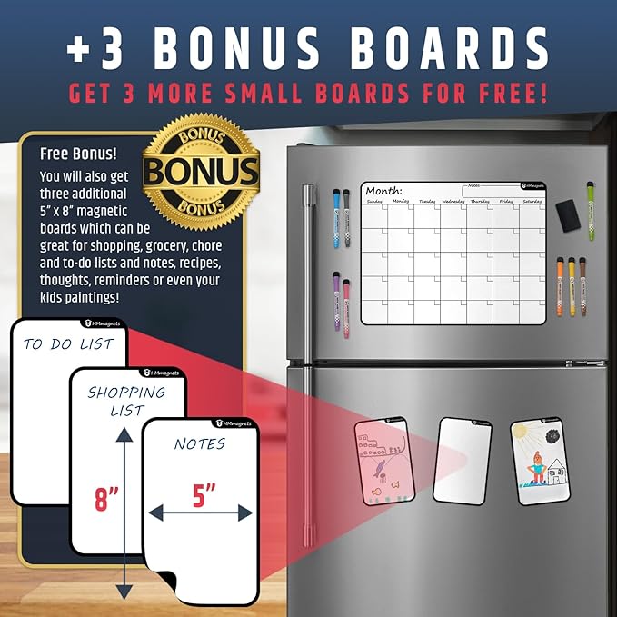 Large Dry-Erase Magnetic Monthly Calendar + Free Bonus: 3 Grocery/to-Do List — view 4